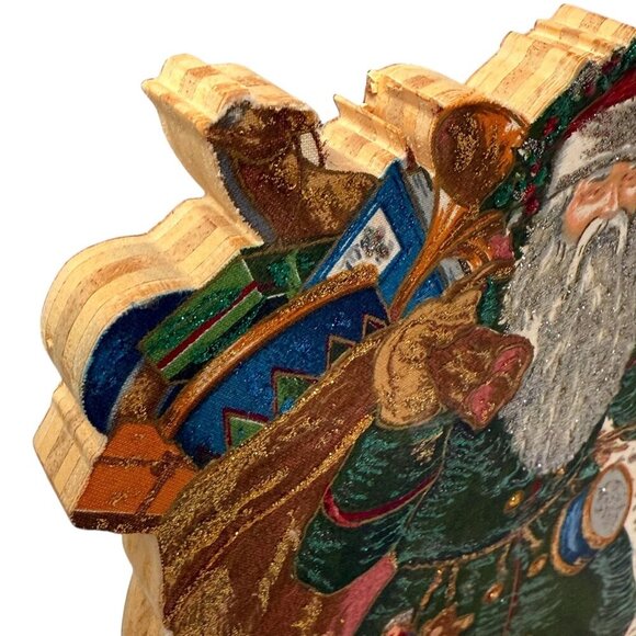 Old World Santa Wooden Signed George Bakes Cranston Victorian Holiday Decor 12" - Picture 7 of 12